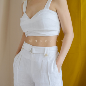 Áo crop top linen dây bản to
