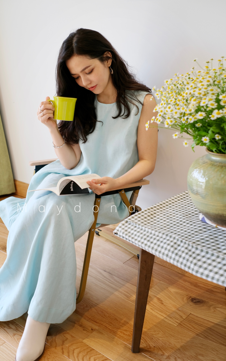 Đầm Suông Linen Cổ Tròn Giấu Dáng - Ảnh 2