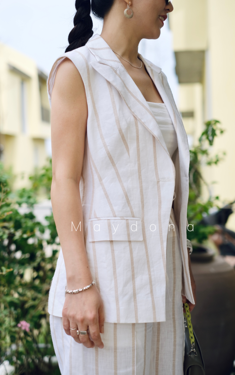 Áo gile sọc dọc, dáng dài, cổ vest - BST Gile 2023 - Ảnh 3