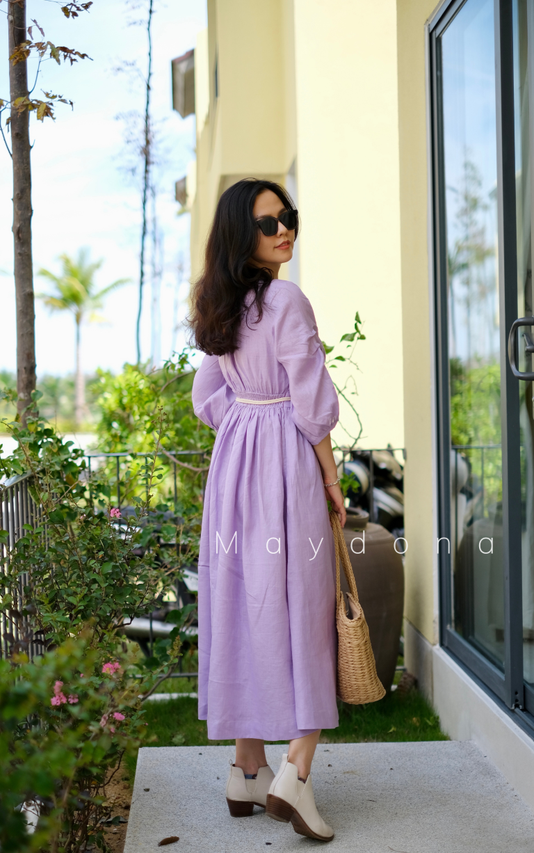 Đầm Vintage Linen Tím Oải Hương - Ảnh 3