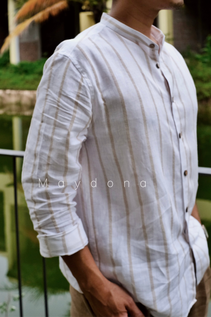 áo sơ mi sọc trắng linen nam
