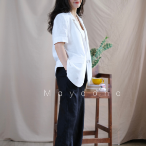 Áo khoác linen ovesized ngắn tay