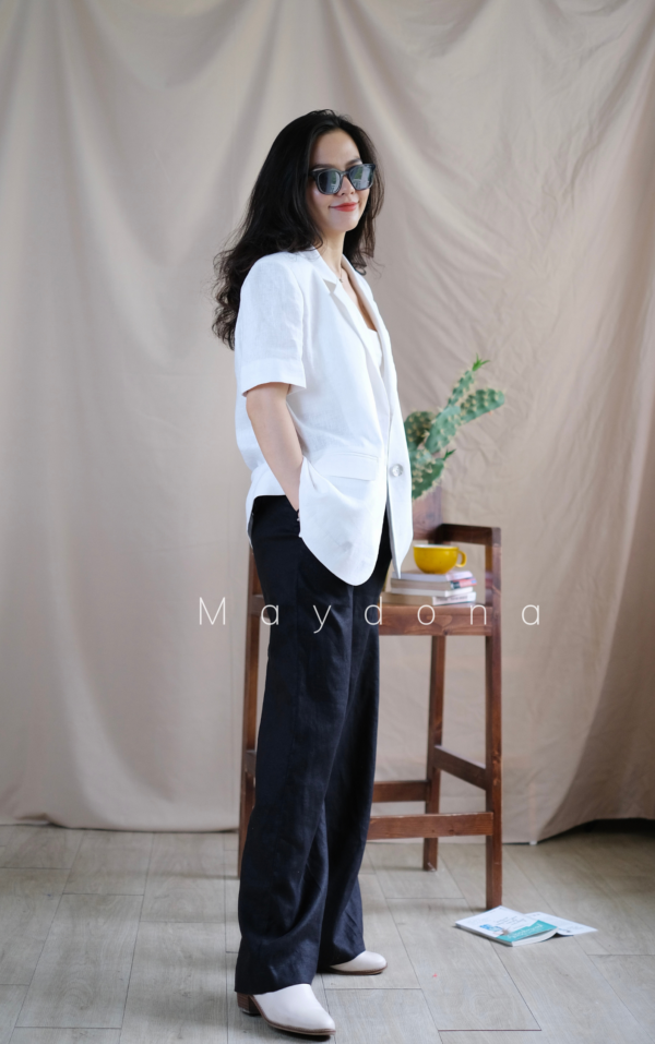 Áo khoác linen ovesized ngắn tay