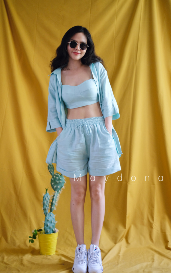 Quần shorts linen lưng chun