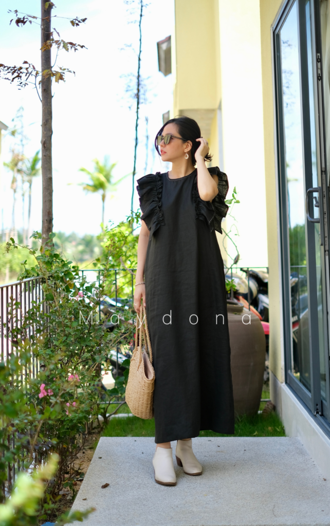 Oversized Black Linen Dress