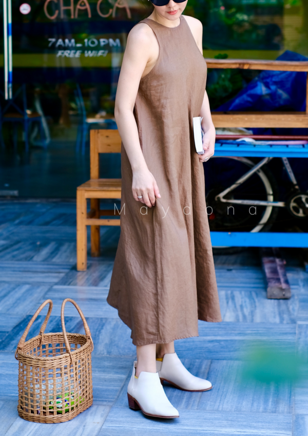 đầm linen nút sau